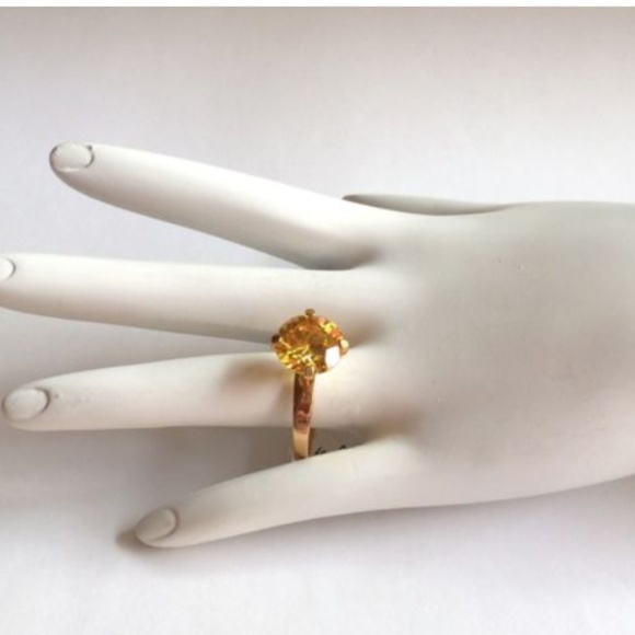 Gold Citrine Cocktail Ring Size 10 Canary Yellow - Picture 3 of 8